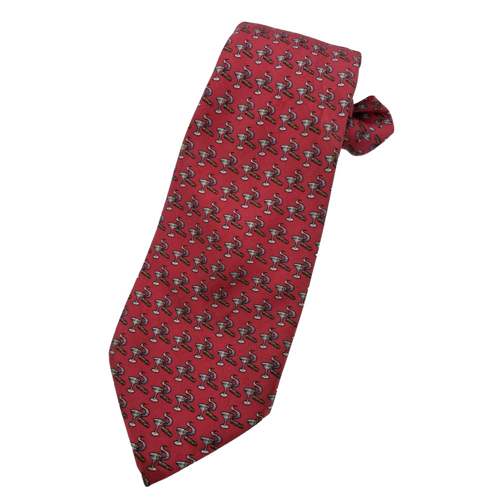 Vineyard Vines Tie Men's 100% Silk Red Martini Cigar Happy Hour Lounge XL62"